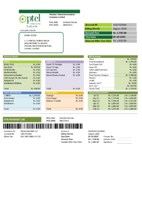 Pakistan Editable Templates 16 Pakistan PTCL utility bill template in Word and PDF format