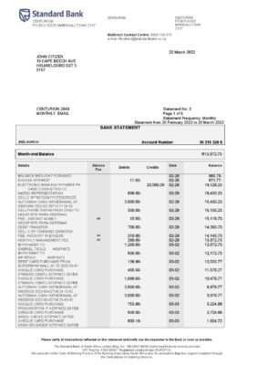 Africa Editable Docs 3 South Africa Standard bank statement, Word and PDF template, 6 pages 1