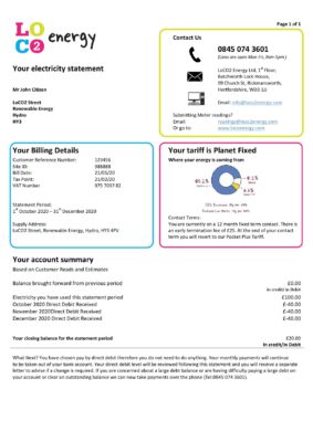 England Editable Templates 6 United Kingdom LoCO2 Energy utility bill template in Word and PDF format