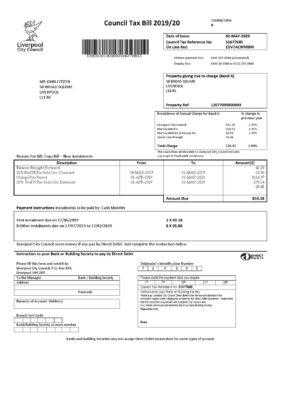England Editable Templates 16 United Kingdom Liverpool City Council tax bill template in Word format