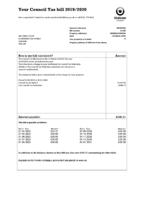 England Editable Templates 16 United Kingdom Oldham council tax bill template in Word and PDF format