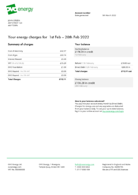 England Editable Templates 9 United Kingdom Ovo Energy utility bill, Word and PDF template