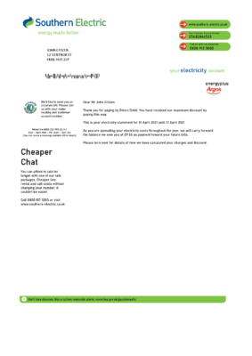 England Editable Templates 2 United Kingdom Southern Electric proof of address utility bill template in Word and PDF format