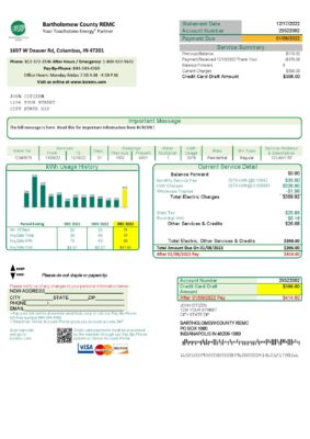 USA Indiana Bartholomew County REMC utility bill template in Word and PDF format