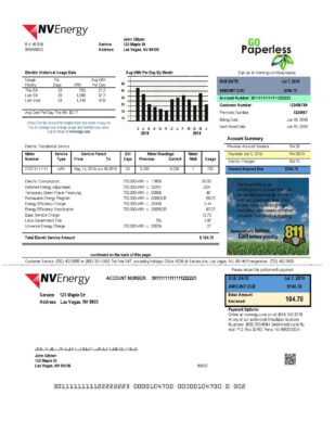 USA Nevada NV Energy utility bill template in Word and PDF format