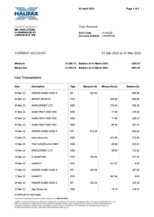 United Kingdom Halifax bank statement Word and PDF template 2 pages version 2 1