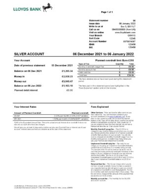 United Kingdom Lloyds bank statement Word and PDF template, version 2