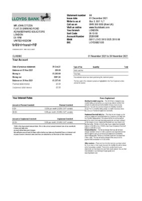 England Editable Templates 11 United Kingdom Lloyds bank statement template in Excel and PDF format (2 pages)