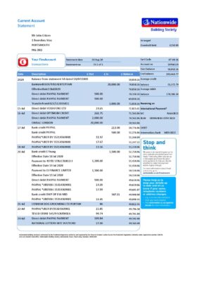 England Editable Templates 13 United Kingdom Nationwide bank statement template in .xls and .pdf format (5 pages)