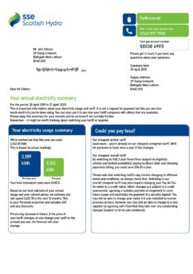 England Editable Templates 10 United Kingdom SSE Energy utility bill template in Word and PDF format, version 2