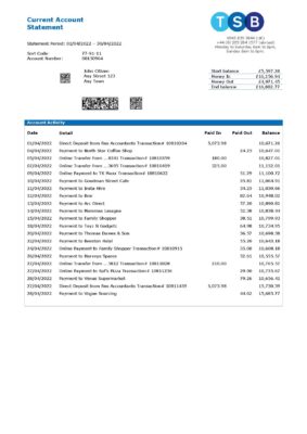 England Editable Templates 1 United Kingdom TSB bank statement, Word and PDF template