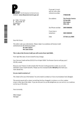 England Editable Templates 15 United Kingdom The Pension Service bank proof of address statement template in Word and PDF format