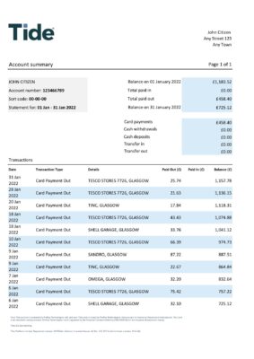 England Editable Templates 12 United Kingdom Tide bank statement, Excel and PDF template