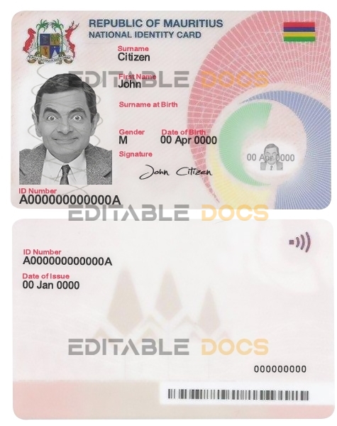 Mauritius ID card template in PSD format, fully editable