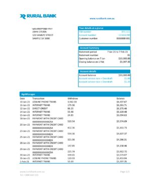 Australia Editable Template 7 Australia Rural bank proof of address statement template in Word and PDF format