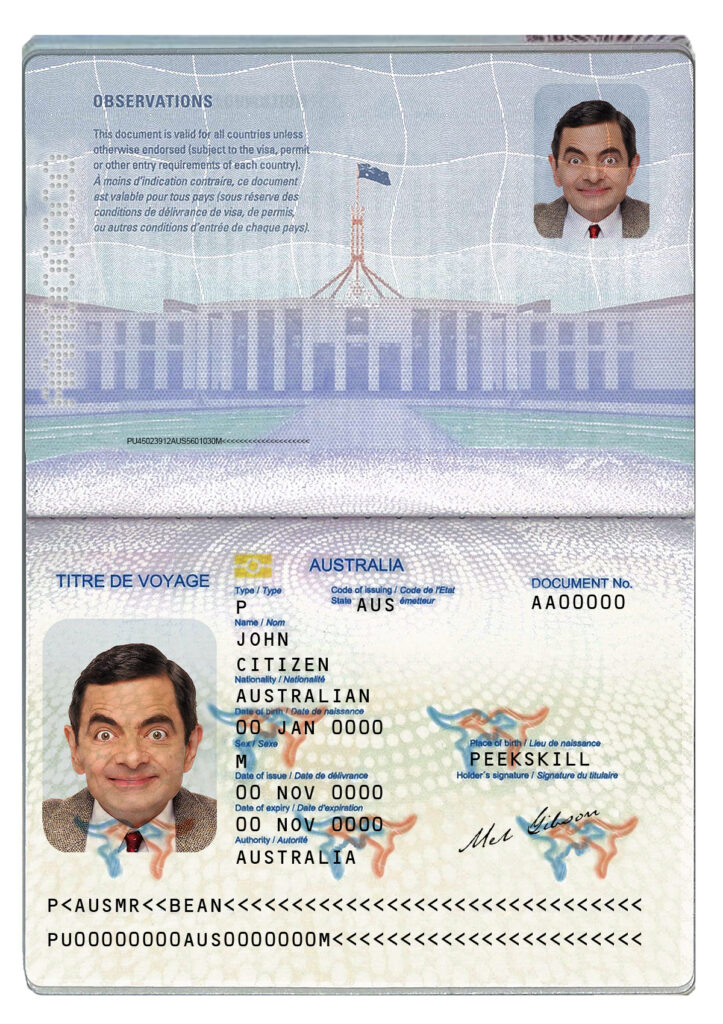 Australian passport (convention travel document) template in PSD format, fully editable, with all fonts