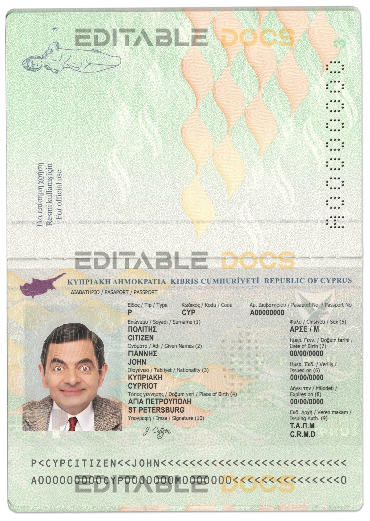 Authentic Cyprus PSD Passport Template