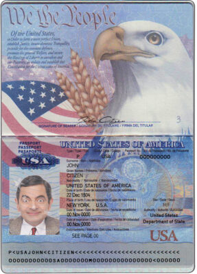 USA passport template in PSD format, fully editable, with all fonts