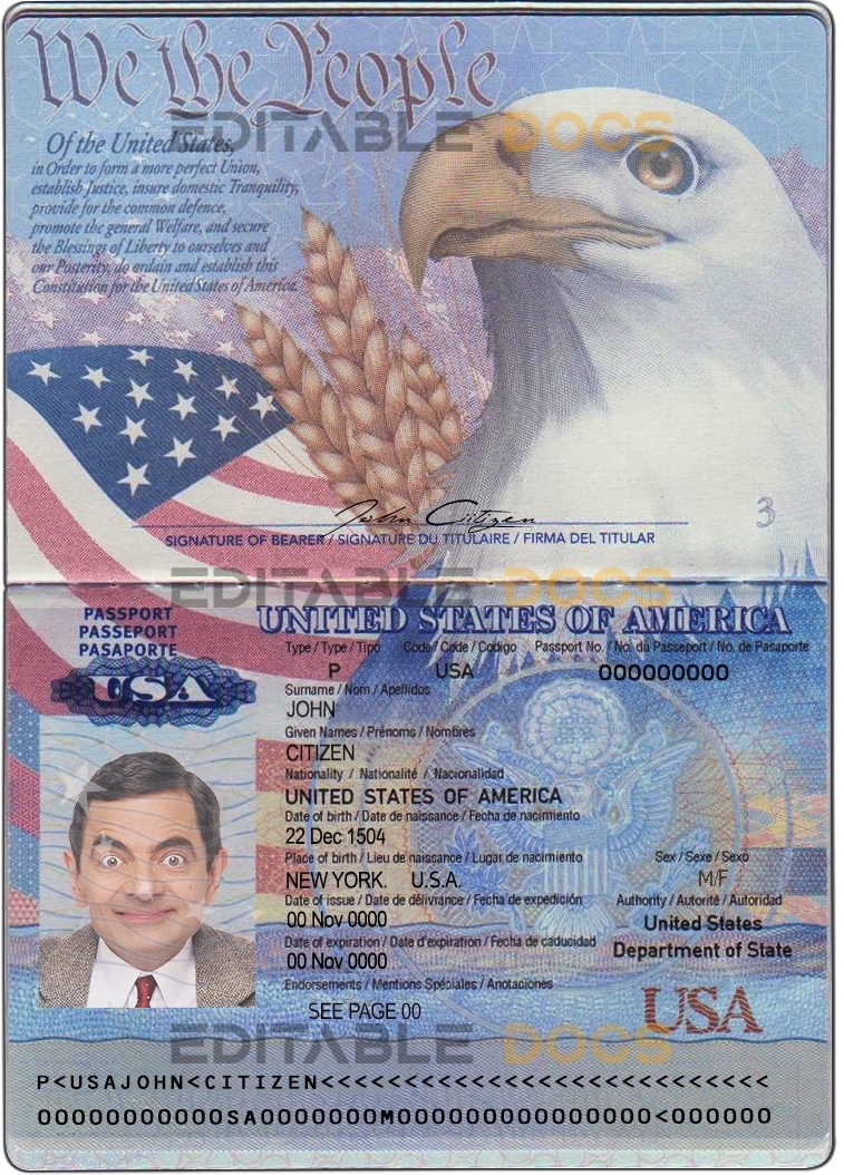 Authentic USA PSD Passport Template
