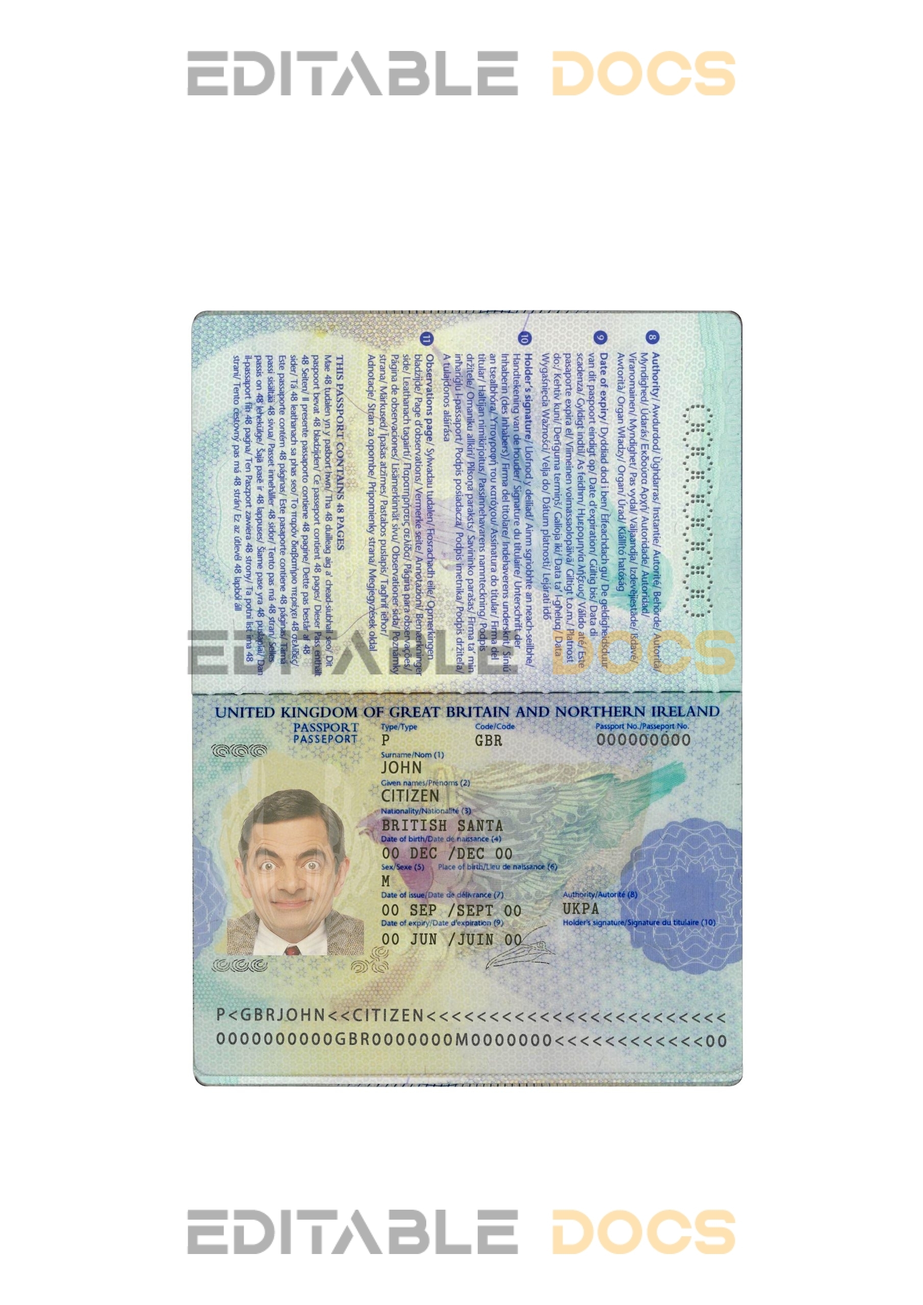 Authentic United Kingdom PSD Passport Template (2006-2010)