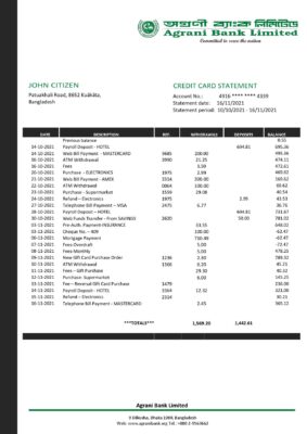 Bangladesh Editable Template 5 Bangladesh Agrani Bank statement template in Word and PDF format