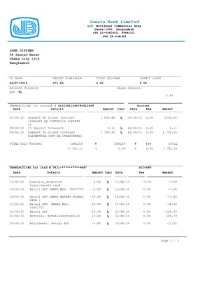 Bangladesh Editable Template 6 Bangladesh Janata bank statement easy to fill template in .xls and .pdf file format