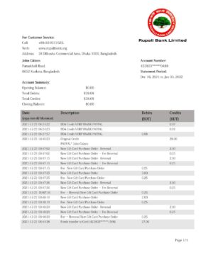 Bangladesh Editable Template 4 Bangladesh Rupali Bank statement template in Word and PDF format