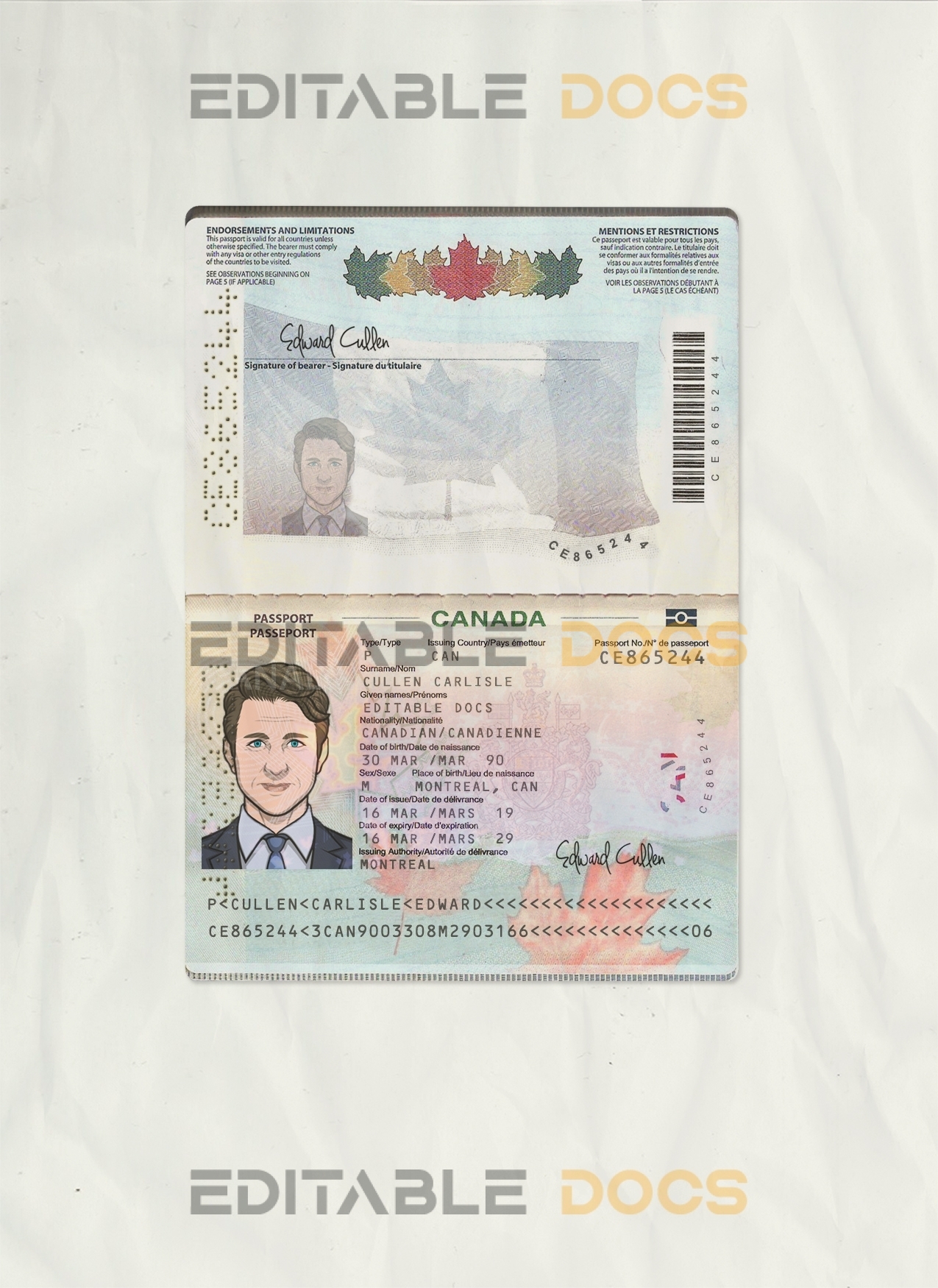 Authentic Canada PSD Passport Template (2010 – present)