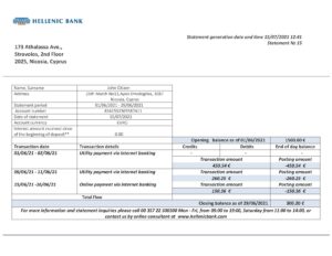 Cyprus Hellenic bank statement template in Word and PDF format