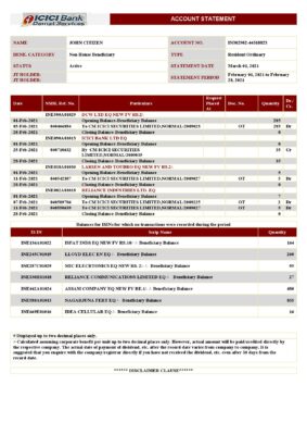 India Editable Docs 8 India ICICI Bank statement template in .doc and .pdf format