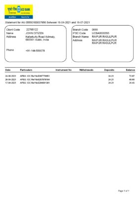 India Editable Docs 2 India UCO bank statement template in Word and PDF format