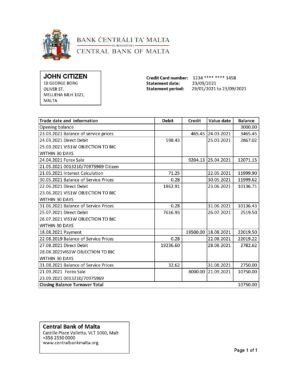 Malta Central Bank of Malta bank statement easy to fill template in Excel and PDF format