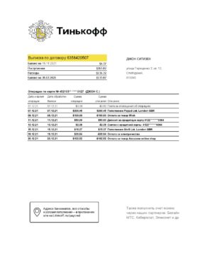 Russia Editable Templates 16 Russia Tinkoff bank statement easy to fill template in Excel and PDF format