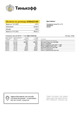 Russia Editable Templates 1 Russia Tinkoff bank statement easy to fill template in Word and PDF format (in Russian)