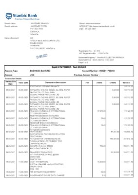 Uganda Stanbic bank statement template in Excel and PDF format (3 pages)