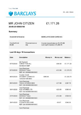 England Editable Templates 3 United Kingdom Barclays bank statement template in Word and PDF format, version 3 (2 pages) 1