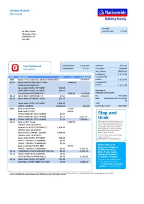 England Editable Templates 8 United Kingdom Nationwide bank statement template in .doc and .pdf format 5 pages 1