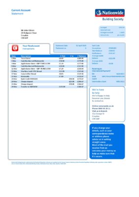 England Editable Templates 7 United Kingdom Nationwide bank statement template in Word and PDF file format