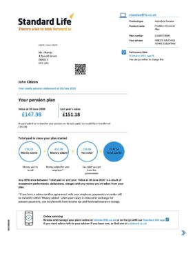 England Editable Templates 12 United Kingdom Standard Life proof of address pension statement in Excel and PDF (.xls and .pdf) format