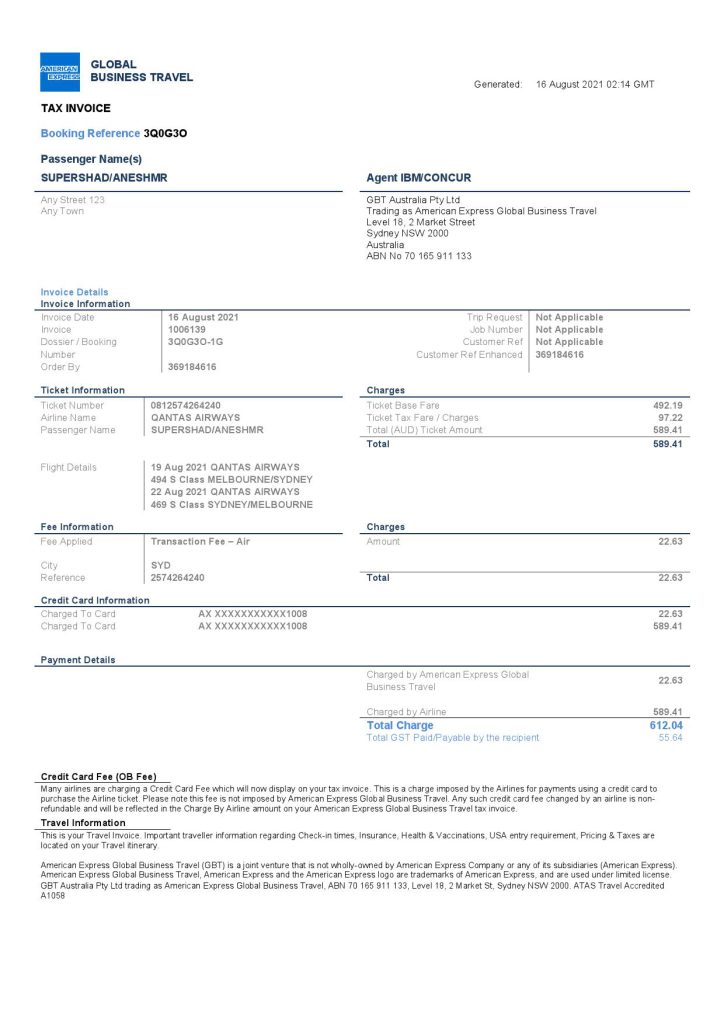 USA American Express invoice template in Word and PDF format, fully editable