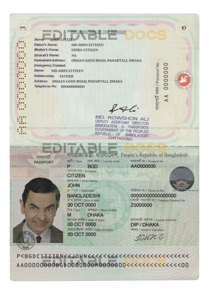 Authentic Bangladesh PSD Passport Template (2010 – present)