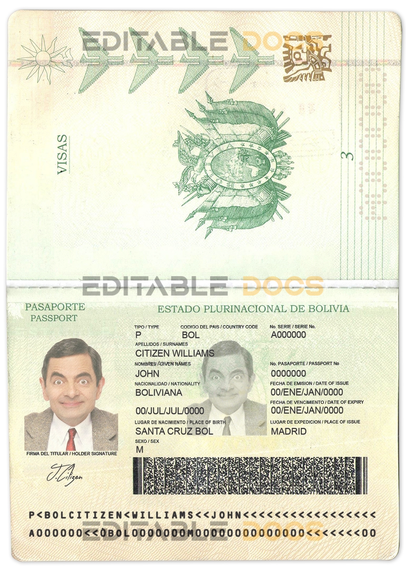 Authentic Bolivia PSD Passport Template