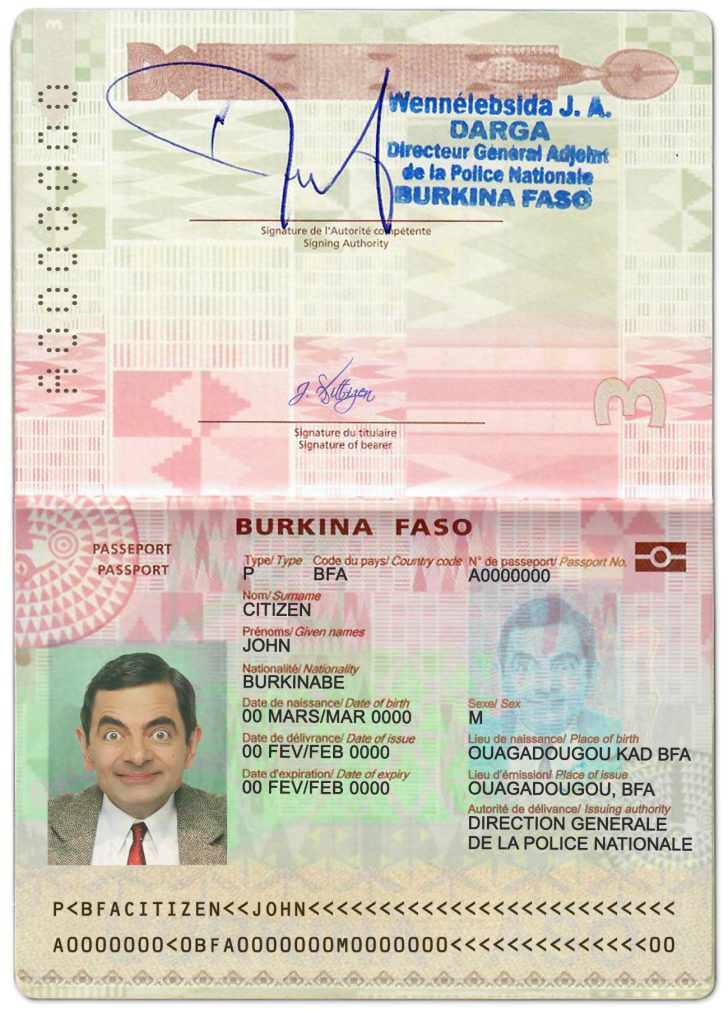 Authentic Burkina Faso PSD Passport Template (2018 – present)