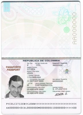 Authentic Colombia PSD Passport Template (2015-2018)