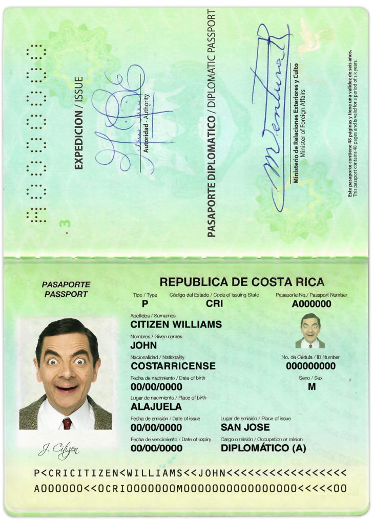 Authentic Costa Rica diplomatic PSD Passport Template