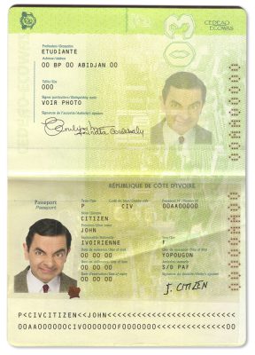 Authentic Cote D’Ivoire PSD Passport Template