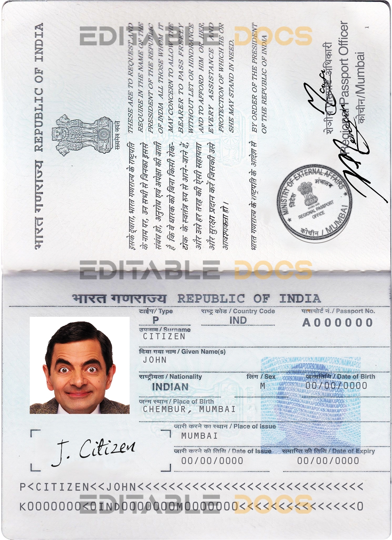 Authentic India PSD Passport Template (2013 – present)