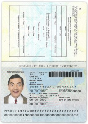 Authentic South Africa PSD Passport Template (1996-2009)