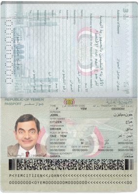 Authentic Yemen PSD Passport Template