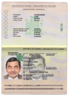 Authentic Zambia PSD Passport Template